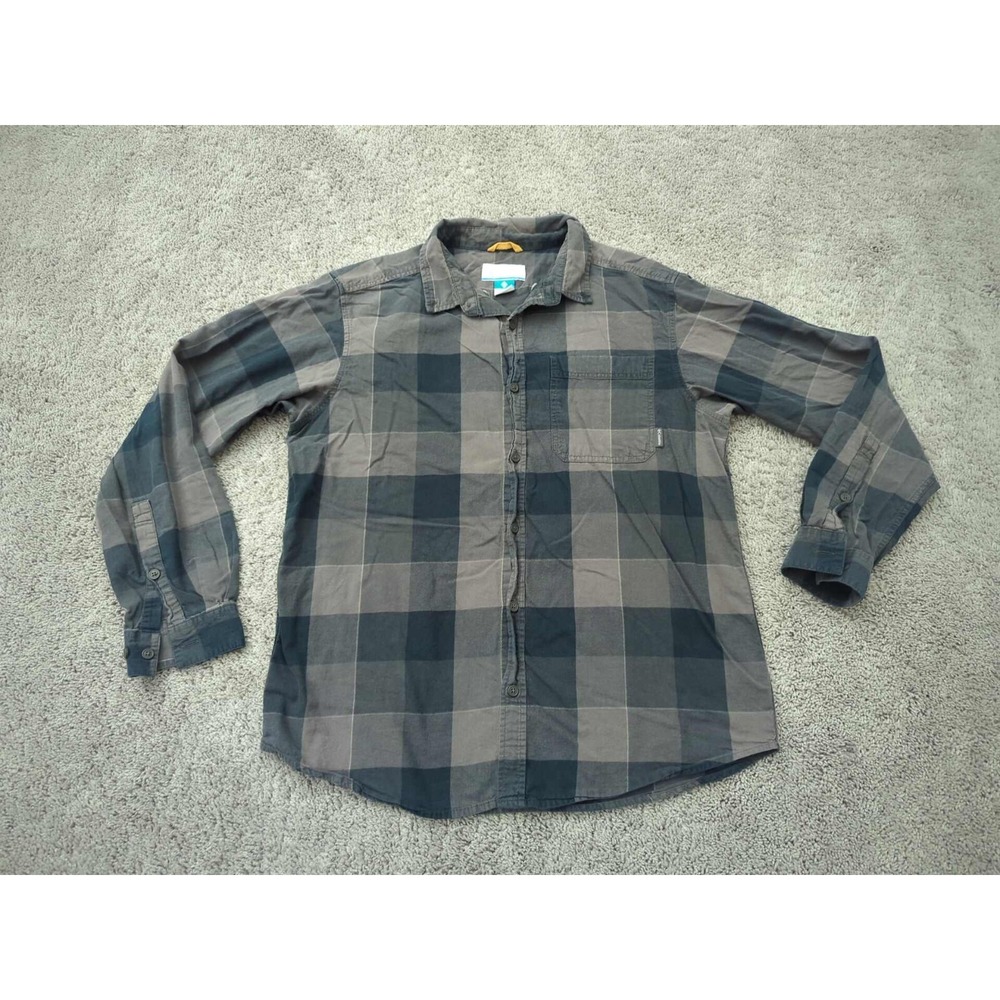 Columbia Sportswear Button Up Shirt Mens Large Gray Plaid 100% Cotton Casual